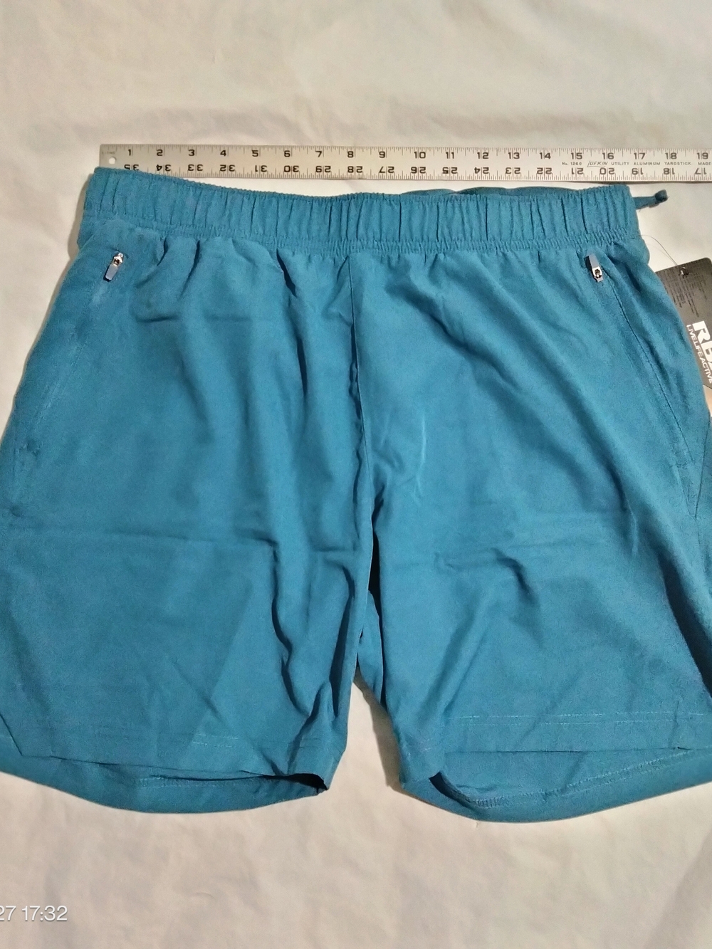 RBX Live Life Active Mens Large Teal Blue Rep Short 7" Inseam Zipper Pockets NWT